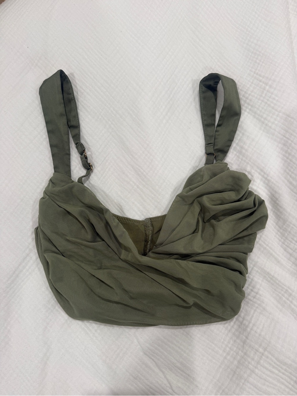 Oh Polly Sage Green Criss-Cross Ruched Halter Crop Top - Wrap Style